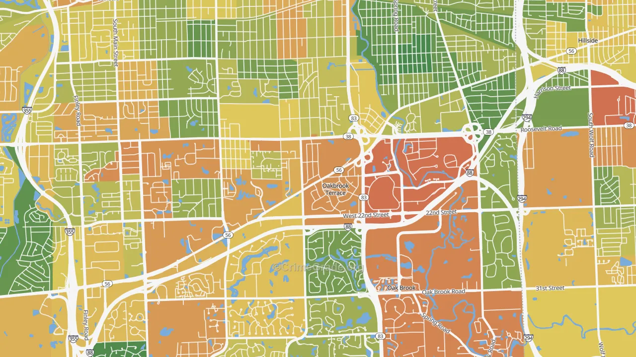Oakbrook Terrace, IL Map of Vandalism Rates