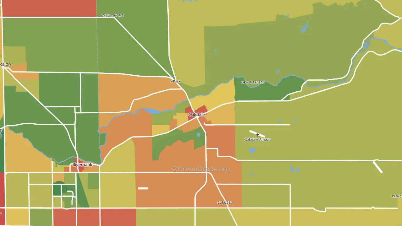 Oakdale, CA Map of Vandalism Rates