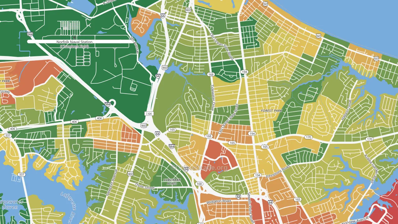 Oakdale Farms, Norfolk, VA Map of Vandalism Rates
