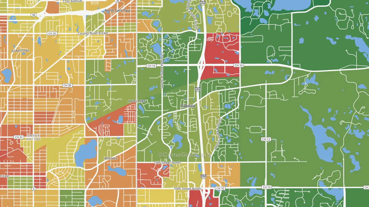Oakdale, MN Map of Vandalism Rates