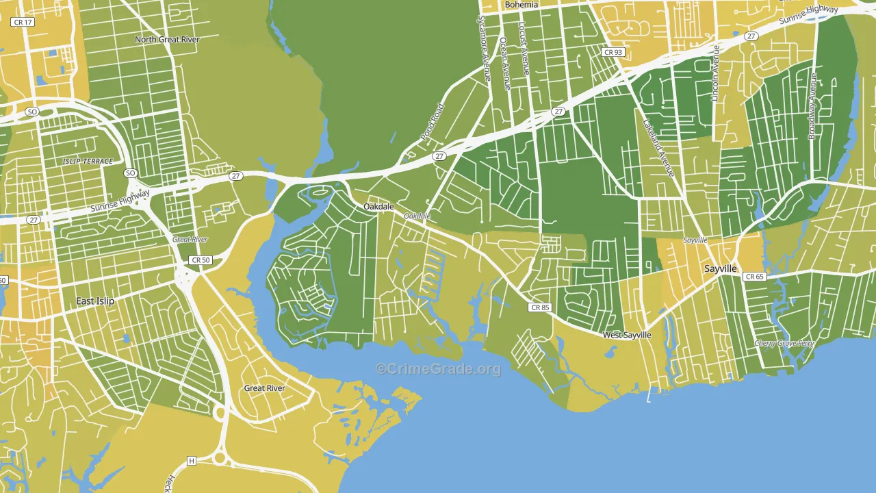 Oakdale, NY Map of Vandalism Rates