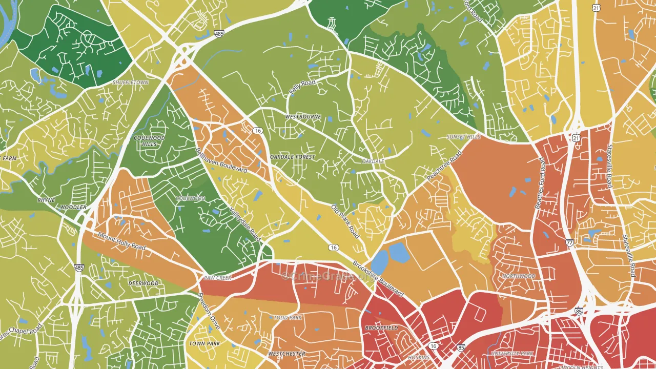 Oakdale South, Charlotte, NC Map of Vandalism Rates