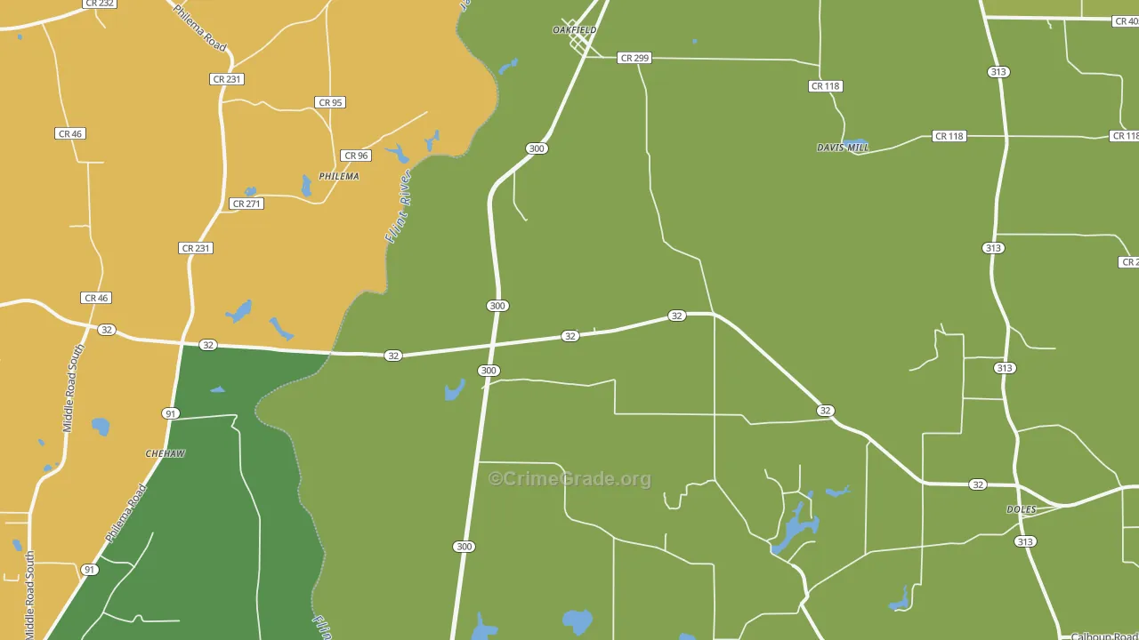 Oakfield, GA Map of Vandalism Rates