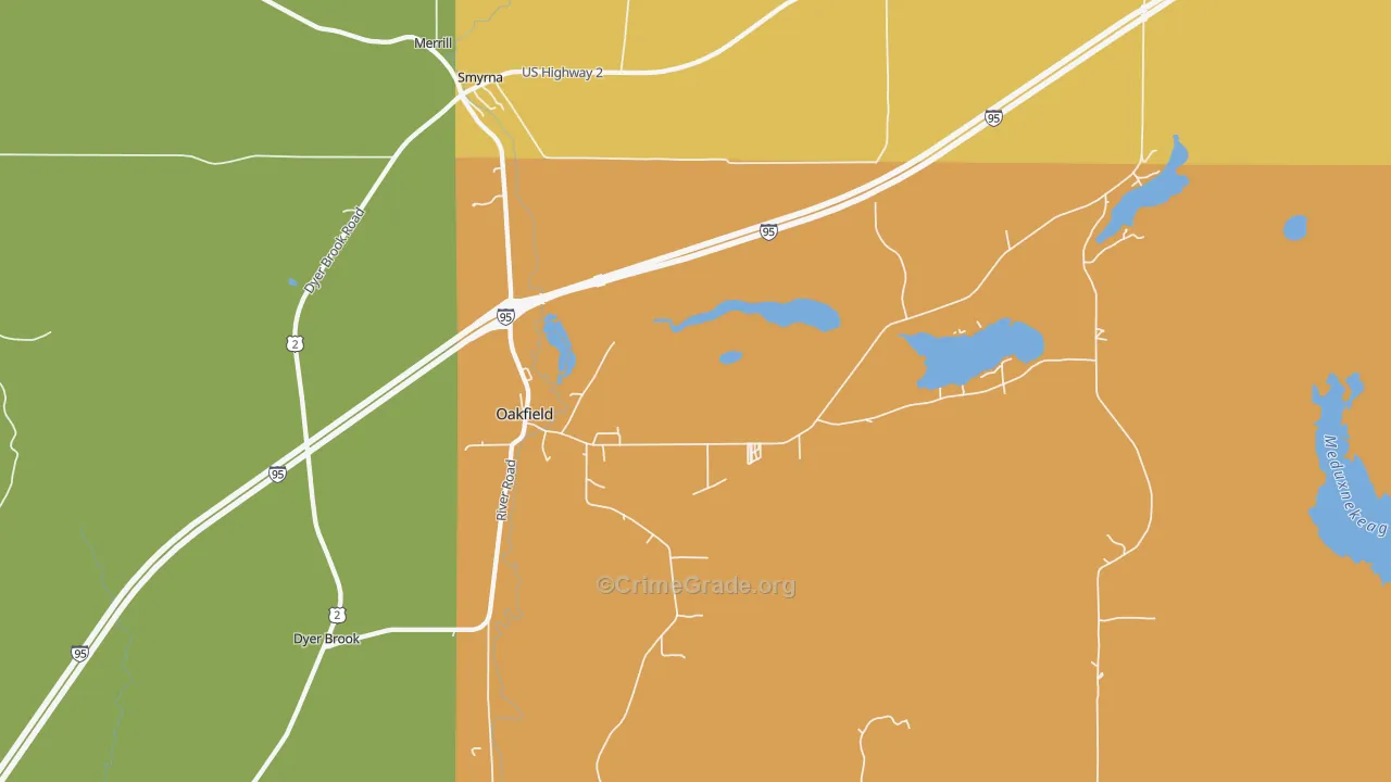 Oakfield, ME Map of Vandalism Rates
