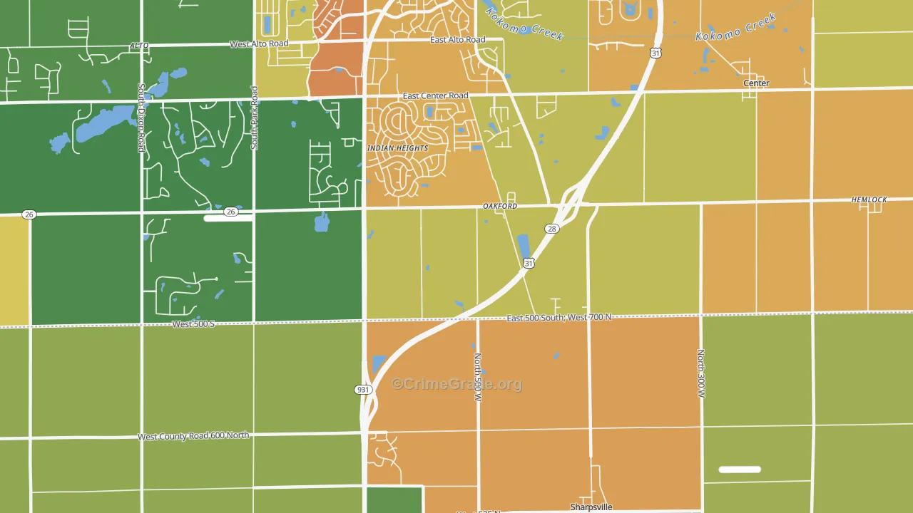 Oakford, IN Map of Vandalism Rates