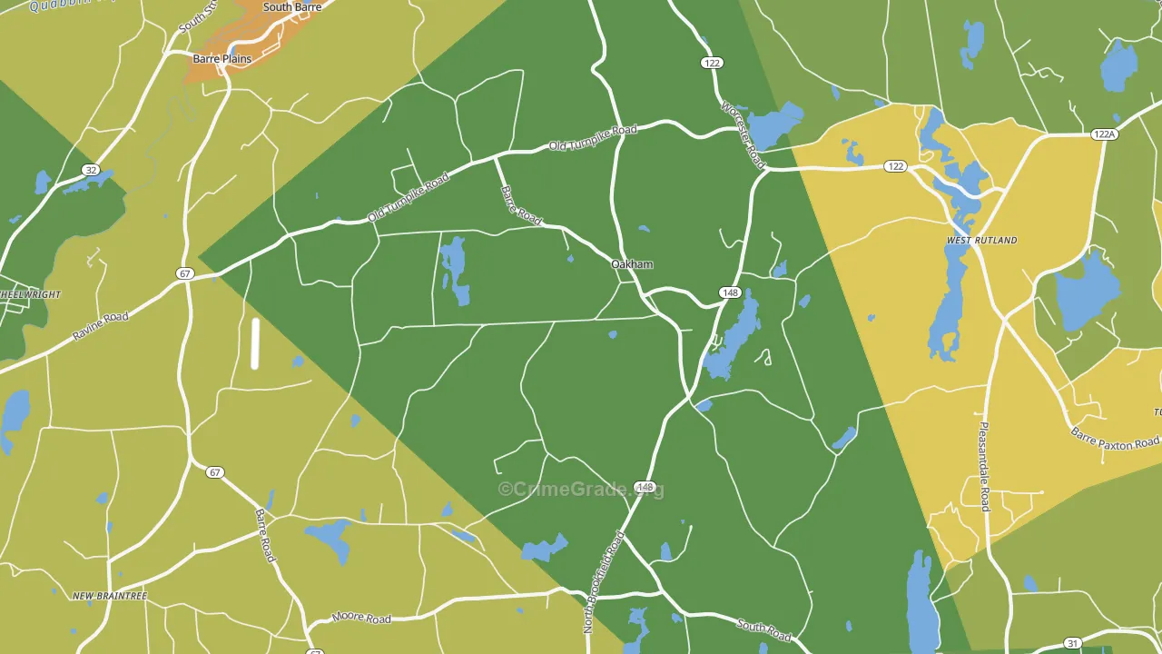 Oakham, MA Map of Vandalism Rates
