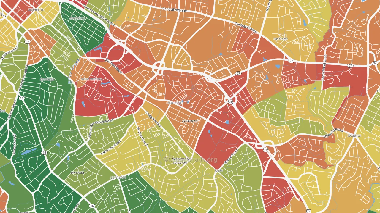 Oakhurst, Charlotte, NC Map of Vandalism Rates