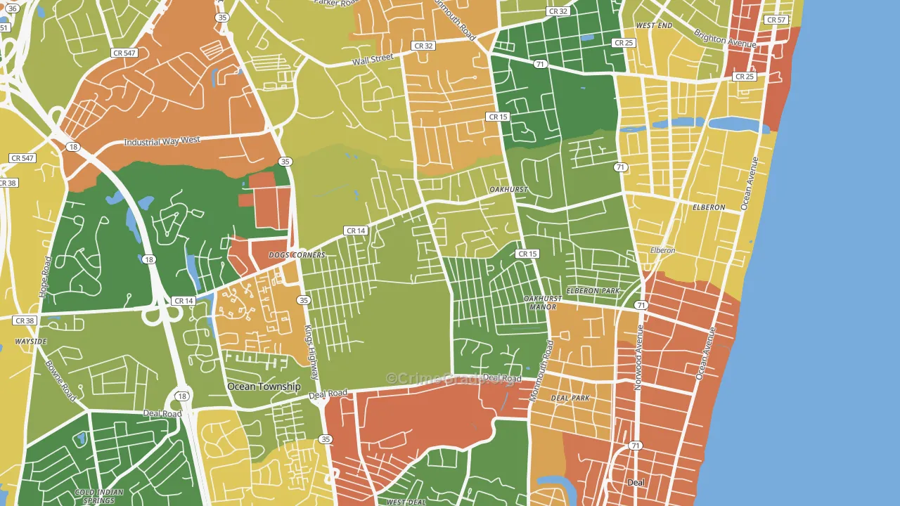 Oakhurst, NJ Map of Vandalism Rates