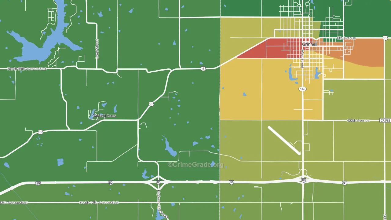 Oakland Acres, IA Map of Vandalism Rates