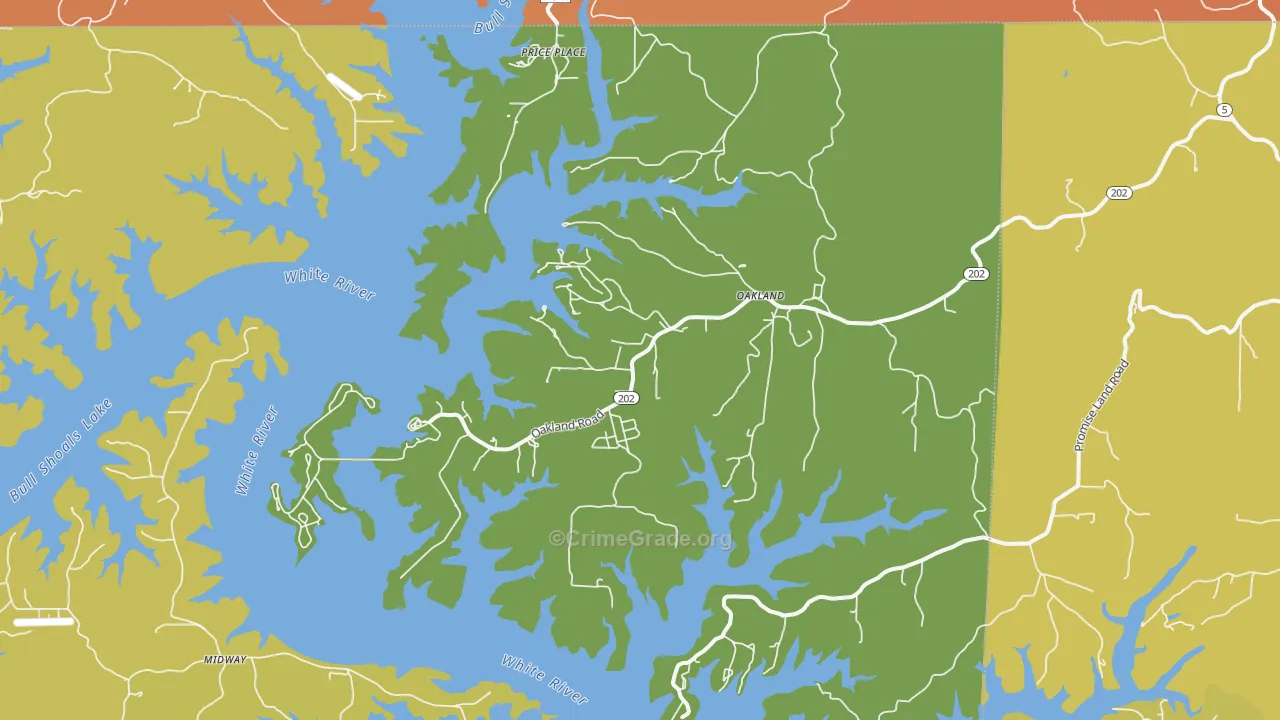 Oakland, AR Map of Vandalism Rates