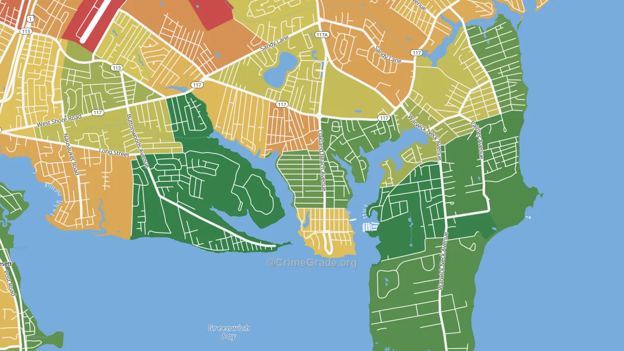 Oakland Beach, Warwick, RI Map of Vandalism Rates