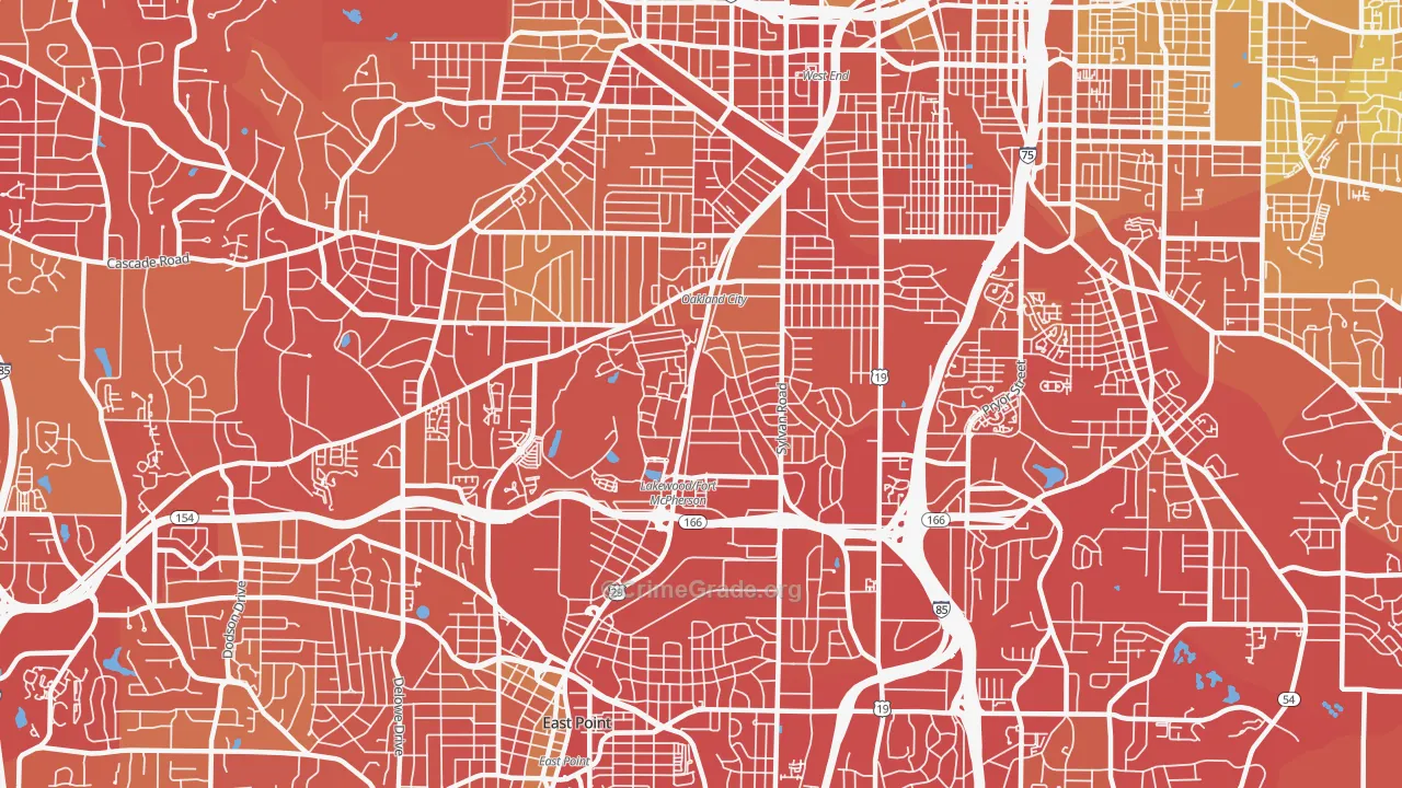 Oakland City, Atlanta, GA Map of Vandalism Rates