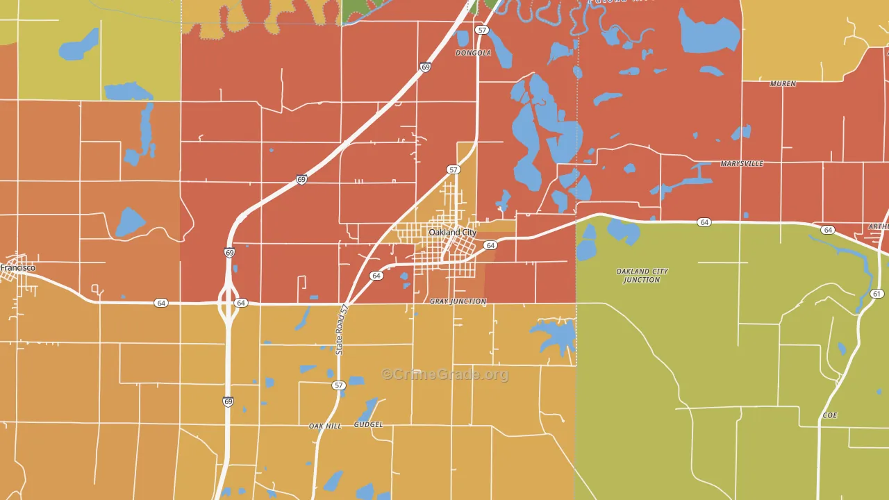 Oakland City, IN Map of Vandalism Rates