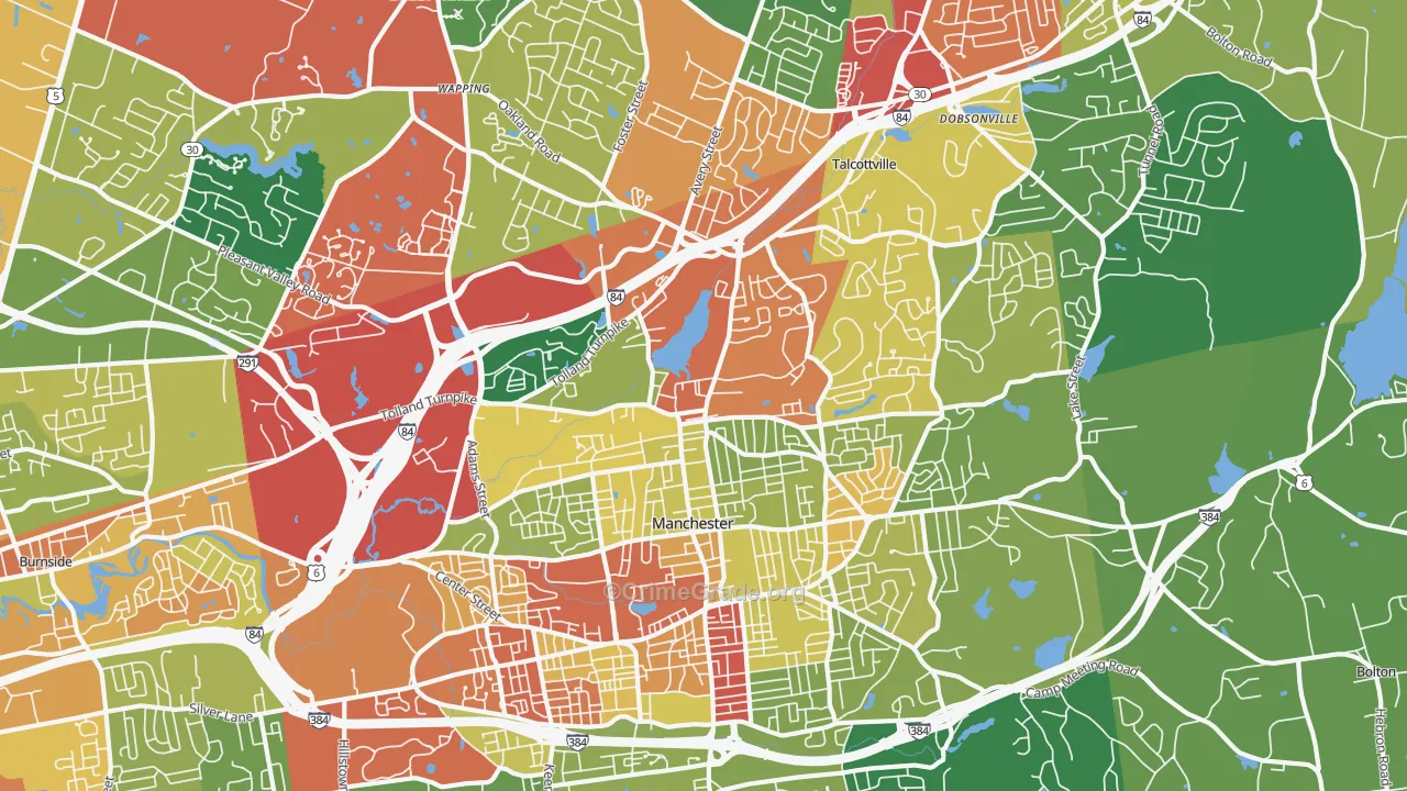 Oakland, CT Map of Vandalism Rates
