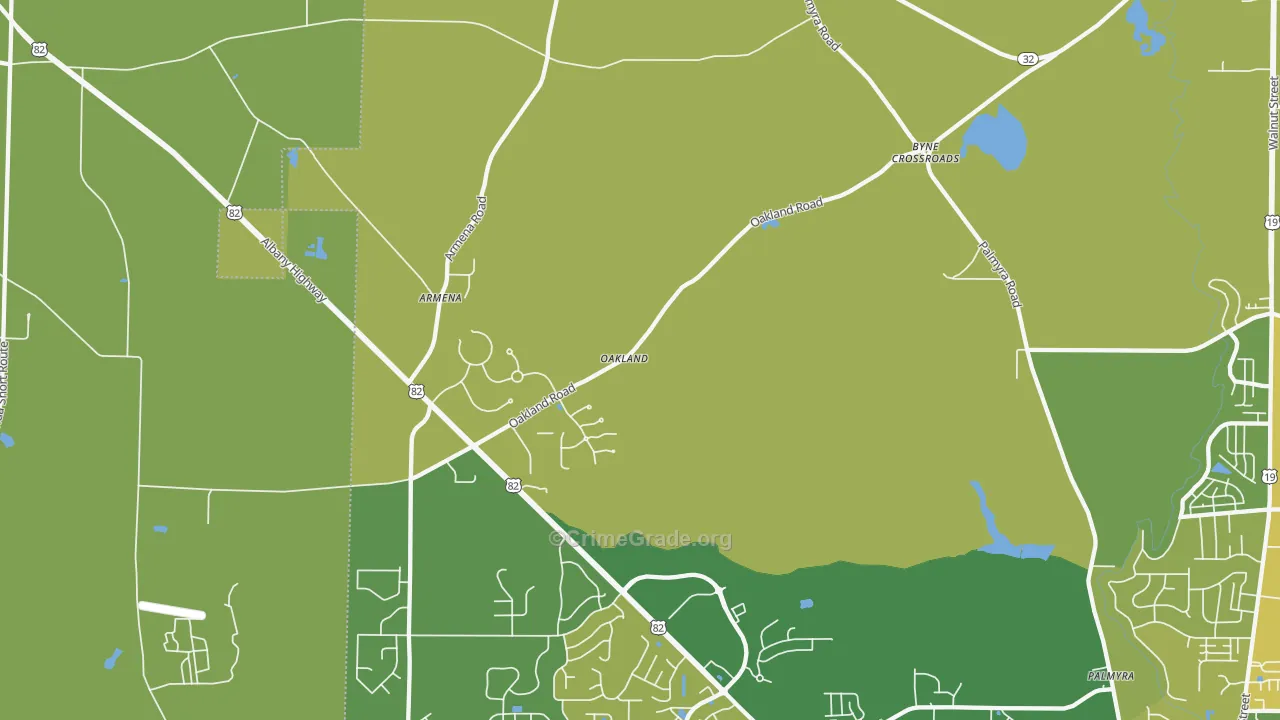 Oakland, GA Map of Vandalism Rates