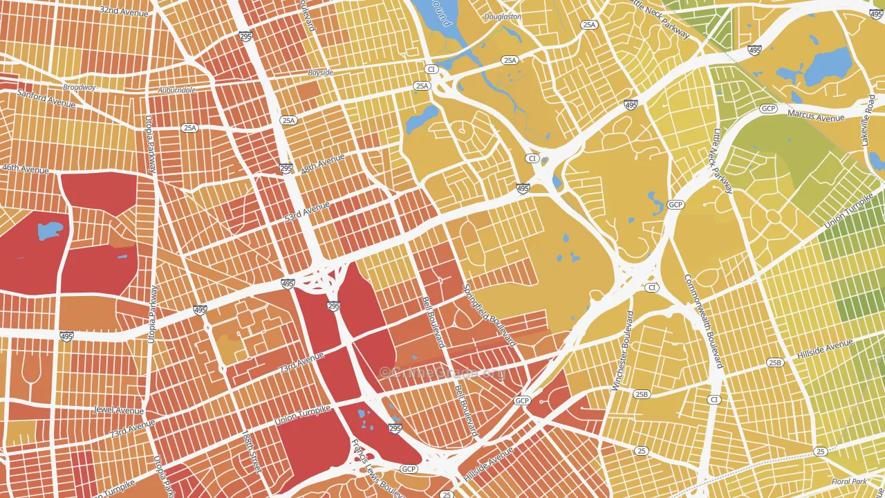 Oakland Gardens, Queens, NY Map of Vandalism Rates