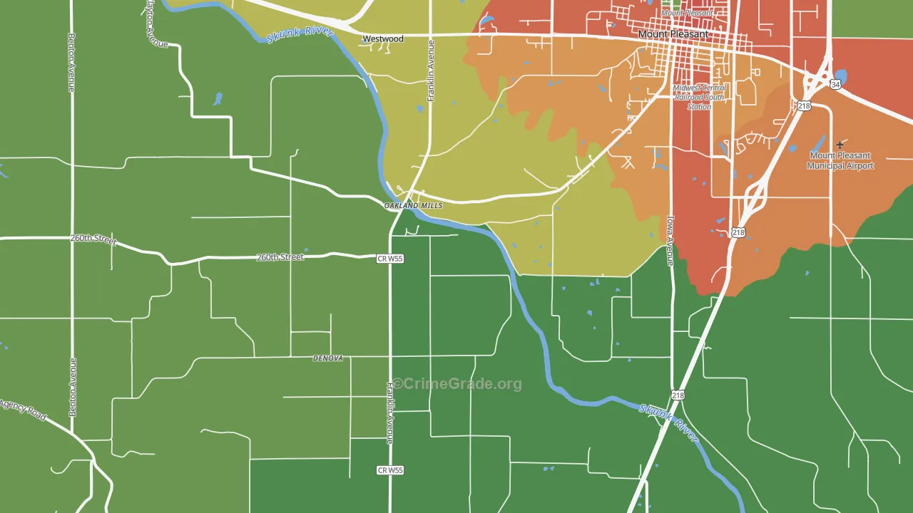 Oakland Mills, IA Map of Vandalism Rates