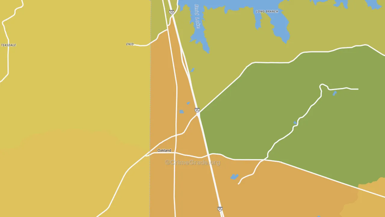 Oakland, MS Map of Vandalism Rates