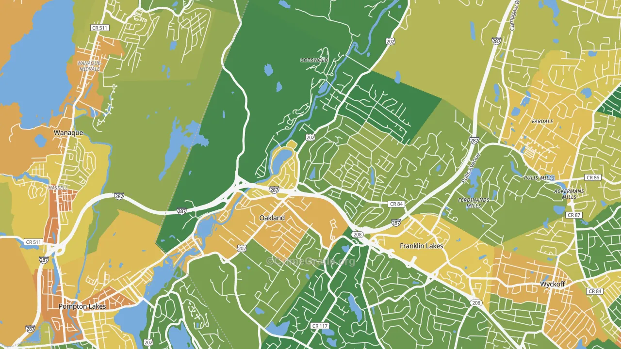 Oakland, NJ Map of Vandalism Rates