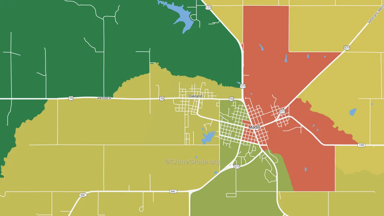 Oakland, OK Map of Vandalism Rates