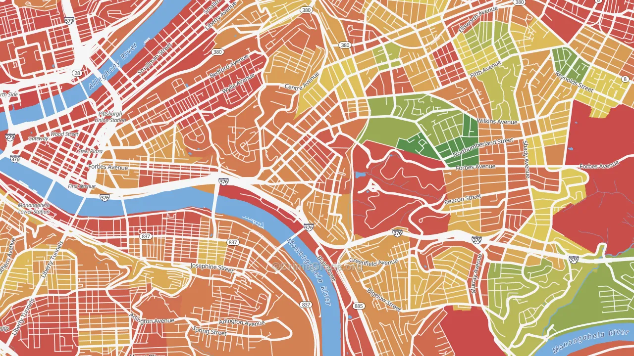 Oakland, Pittsburgh, PA Map of Vandalism Rates