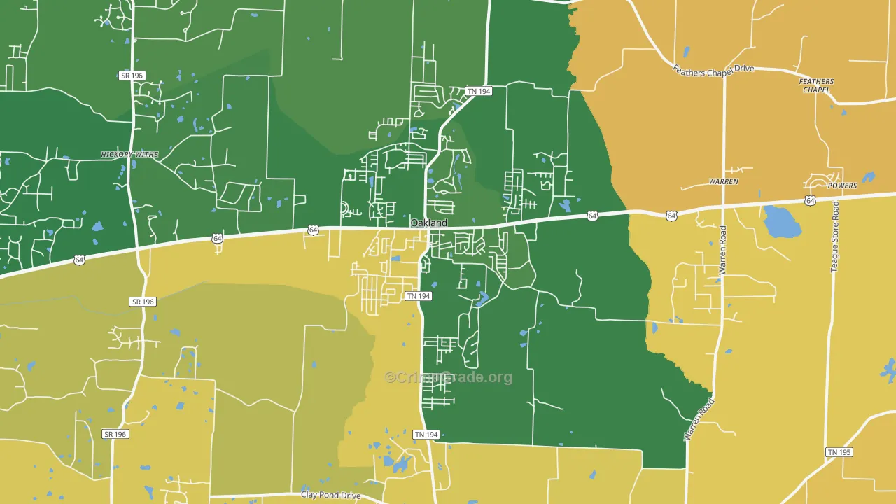 Oakland, TN Map of Vandalism Rates