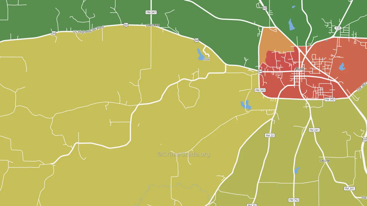 Oakland, TX Map of Vandalism Rates