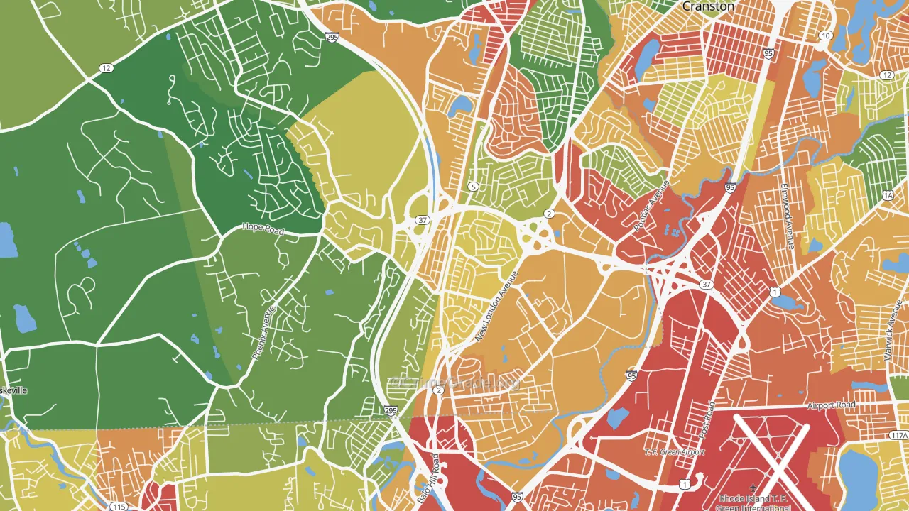 Oaklawn, Cranston, RI Map of Vandalism Rates