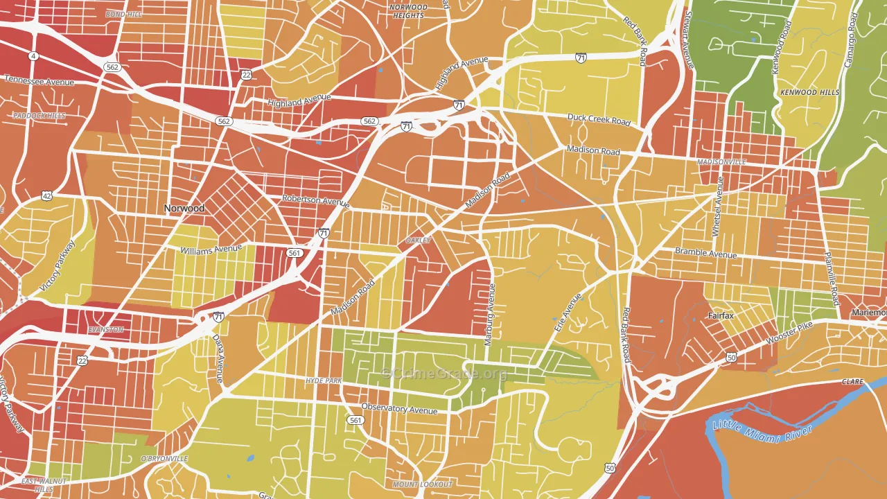 Oakley, Cincinnati, OH Map of Vandalism Rates