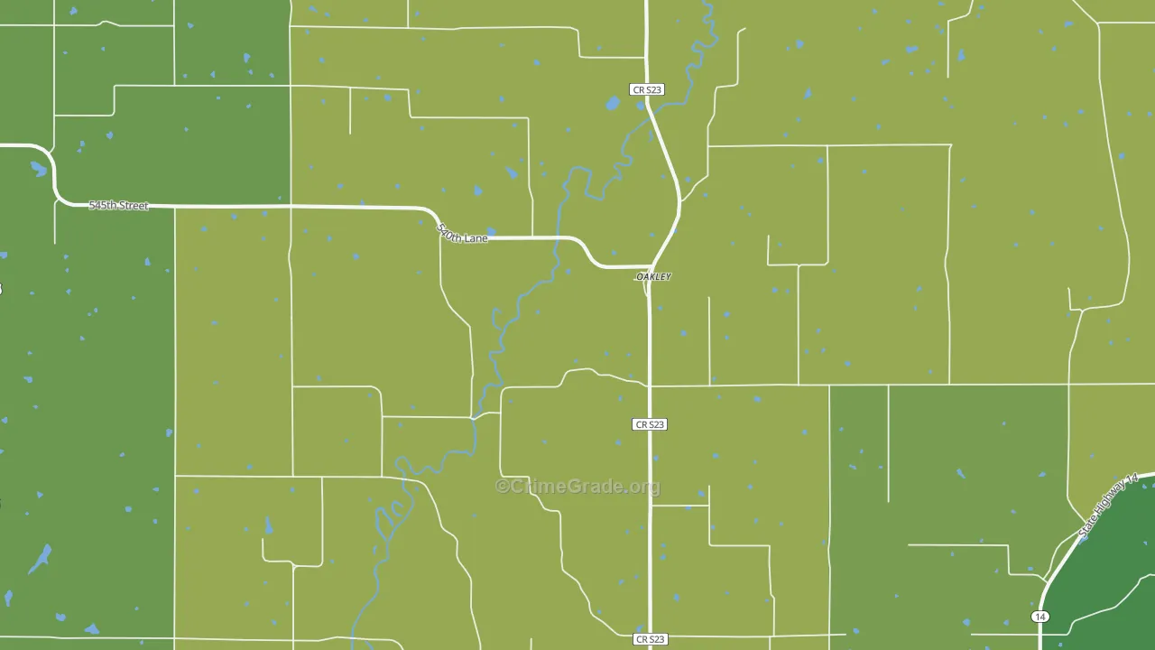 Oakley, IA Map of Vandalism Rates