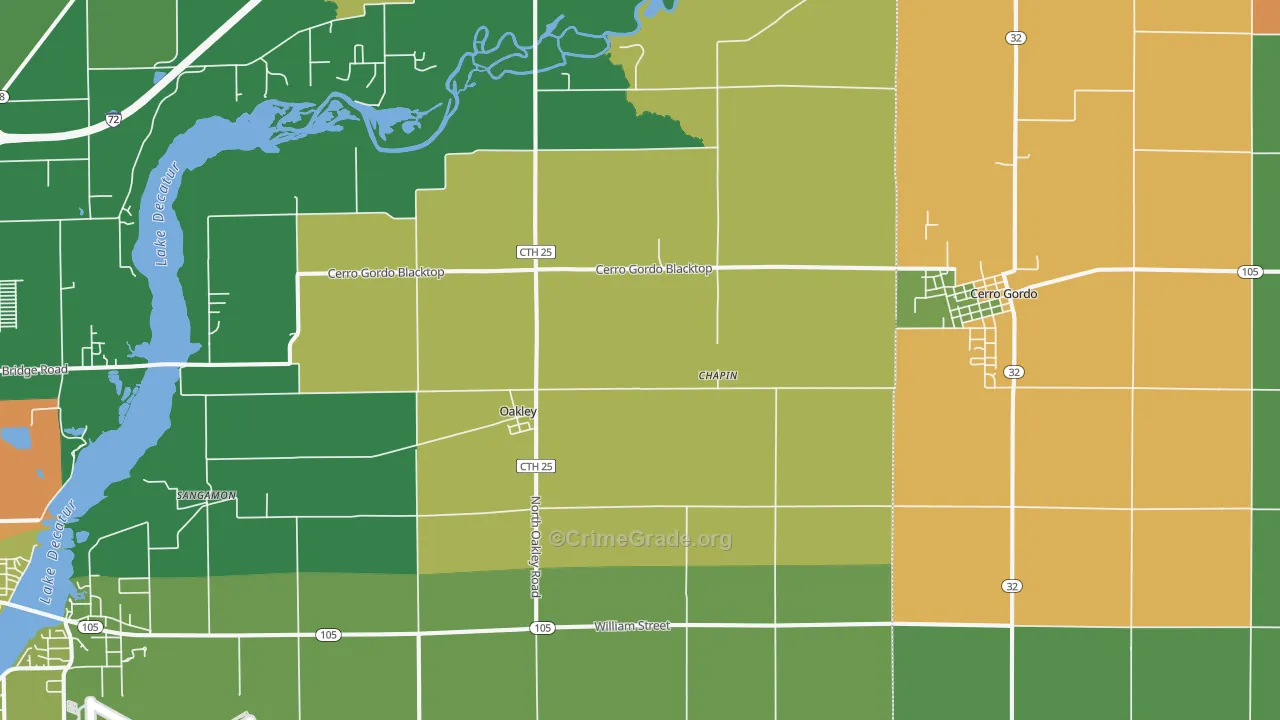 Oakley, IL Map of Vandalism Rates