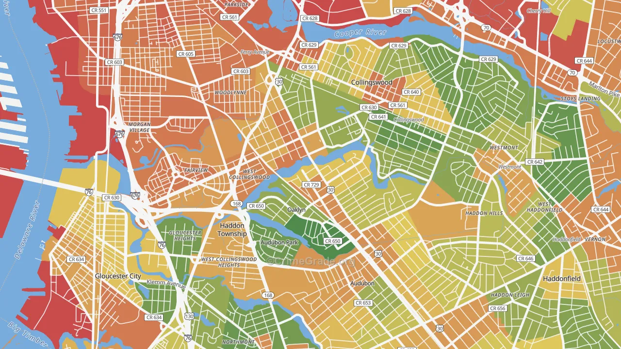 Oaklyn, NJ Map of Vandalism Rates