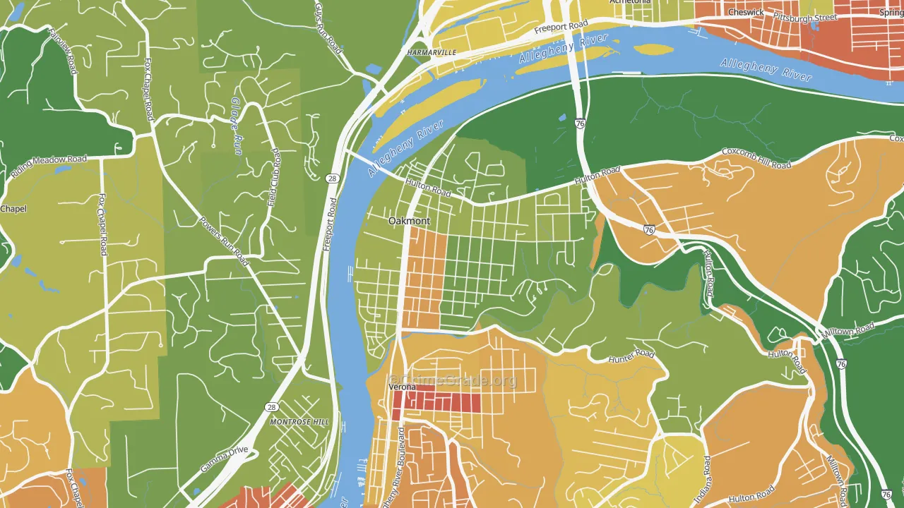 Oakmont, PA Map of Vandalism Rates