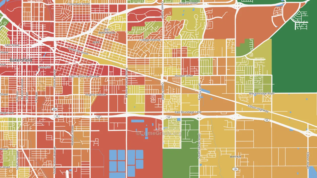 Oakridge, Bakersfield, CA Map of Vandalism Rates