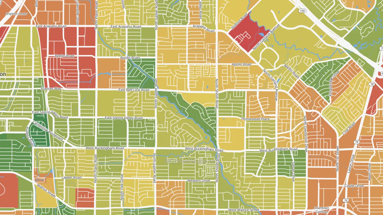 Oakridge, Garland, TX Map of Vandalism Rates