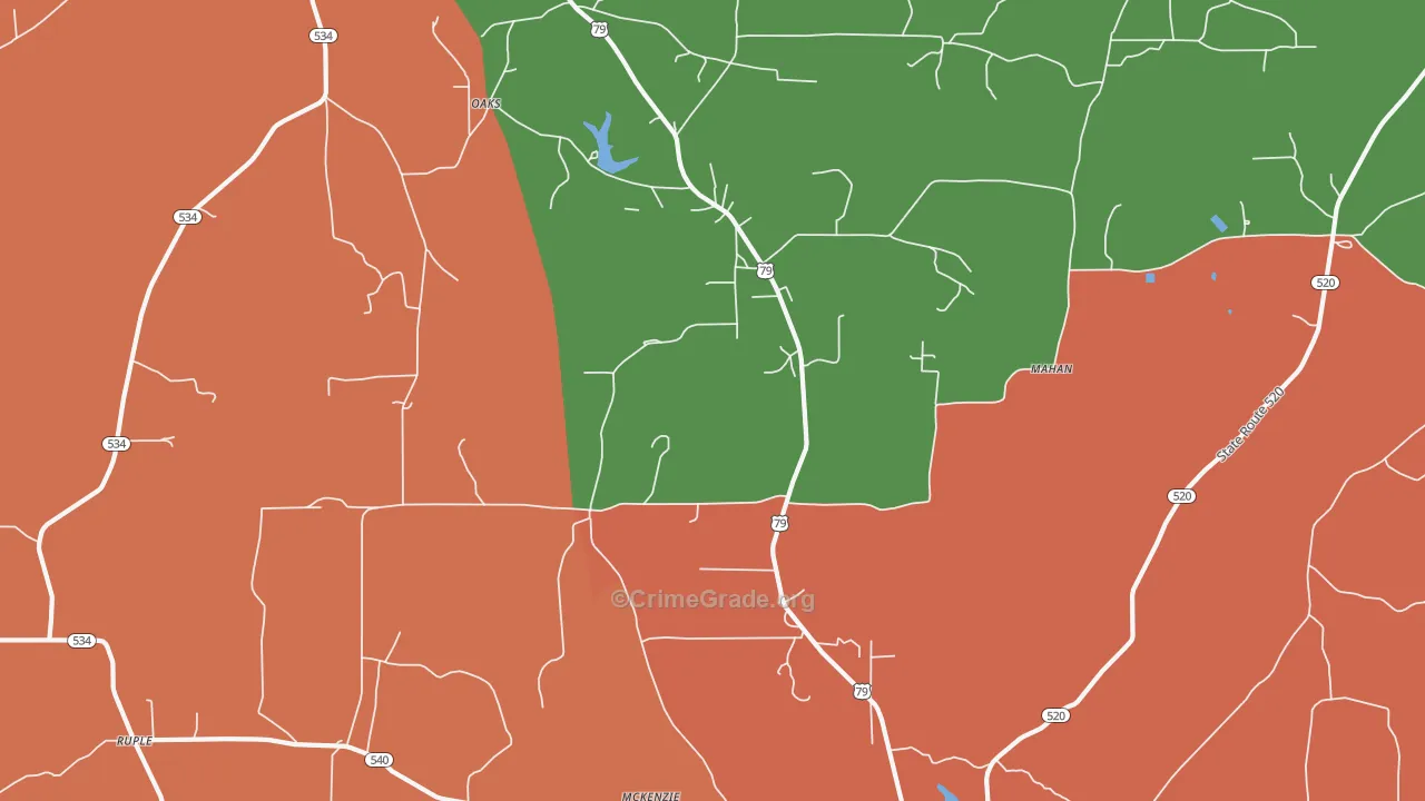 Oaks, LA Map of Vandalism Rates