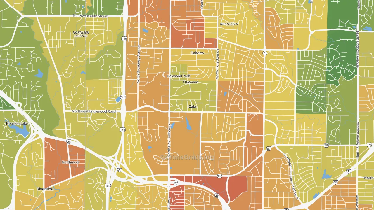 Oaks, MO Map of Vandalism Rates