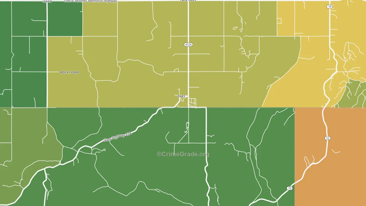 Oaks, OK Map of Vandalism Rates