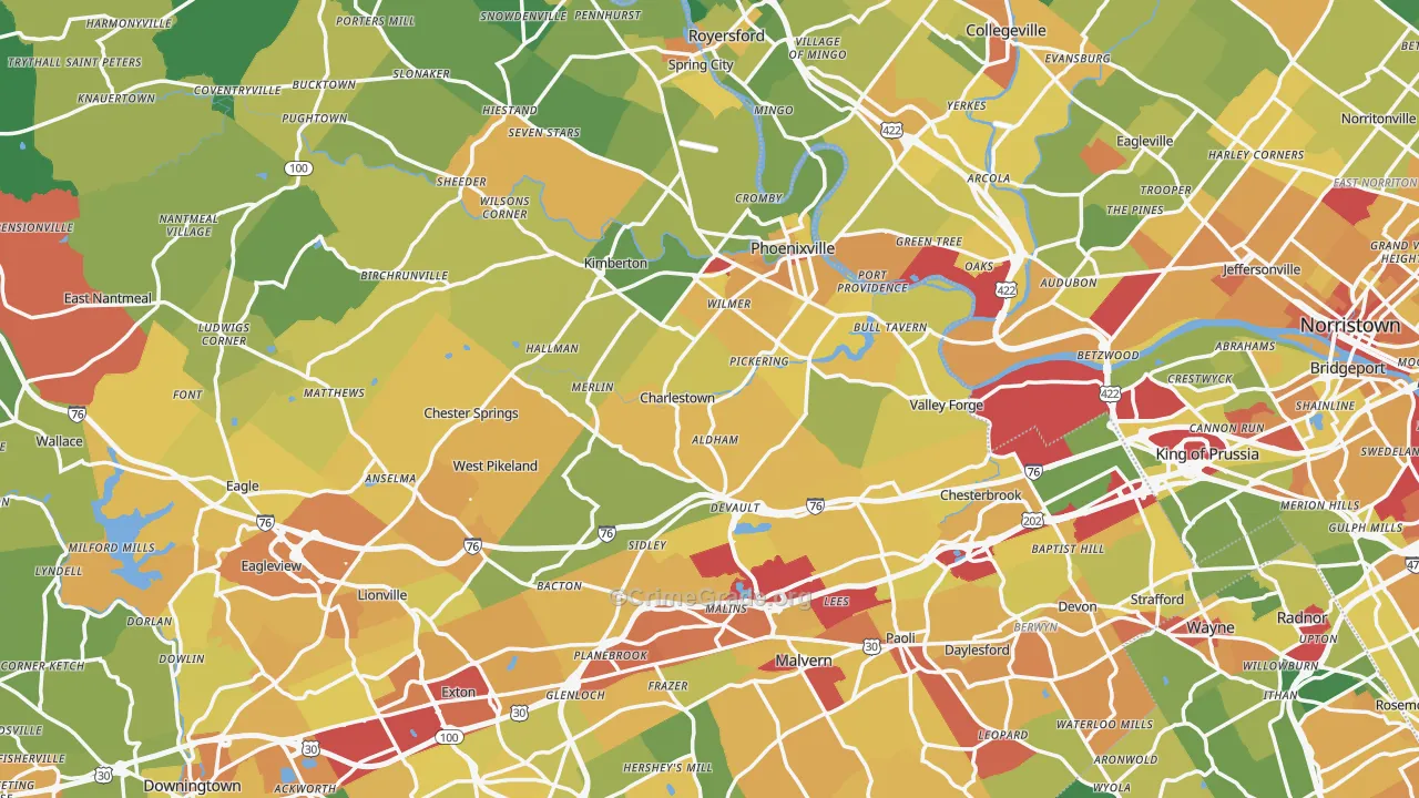 Oaks, PA Map of Vandalism Rates