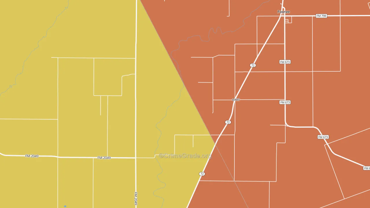 Oaks, TX Map of Vandalism Rates