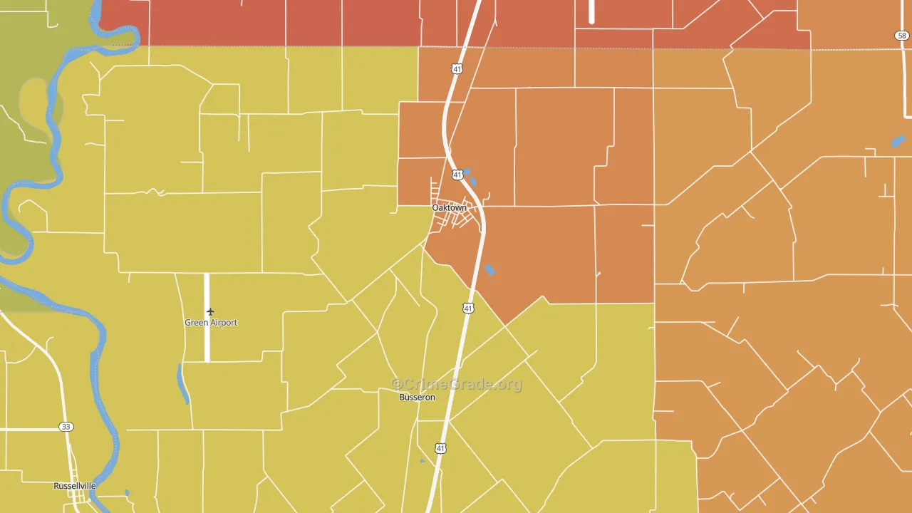 Oaktown, IN Map of Vandalism Rates