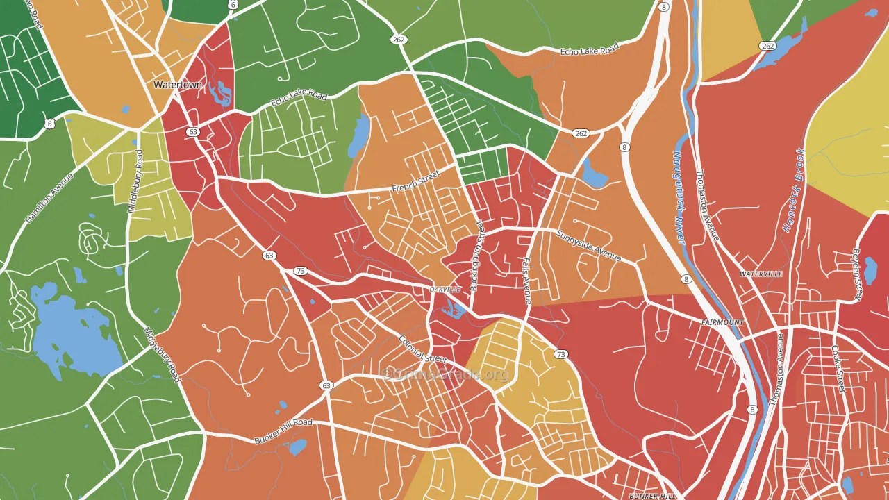 Oakville, CT Map of Vandalism Rates