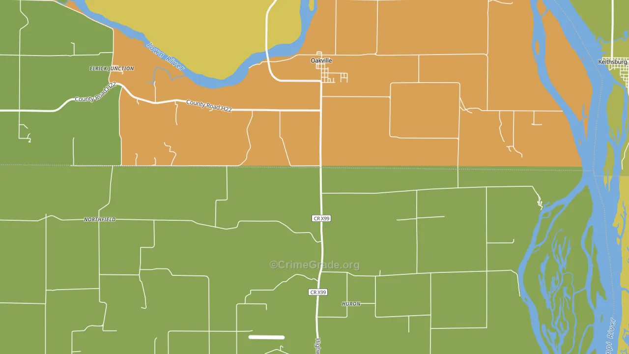 Oakville, IA Map of Vandalism Rates
