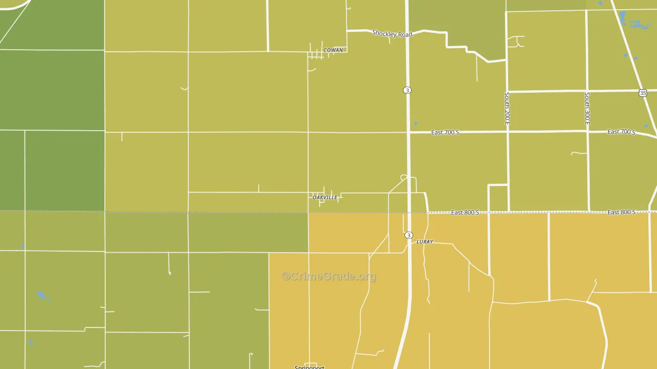 Oakville, IN Map of Vandalism Rates