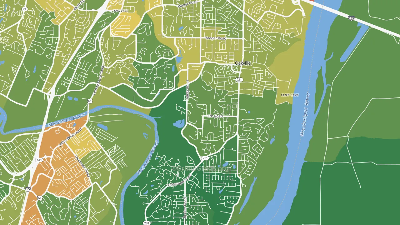 Oakville, MO Map of Vandalism Rates