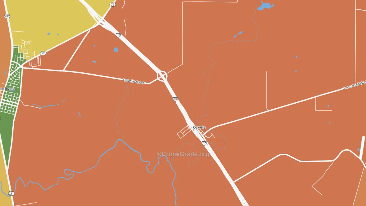 Oakville, TX Map of Vandalism Rates
