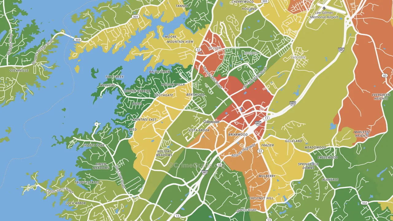 Oakwood, GA Map of Vandalism Rates