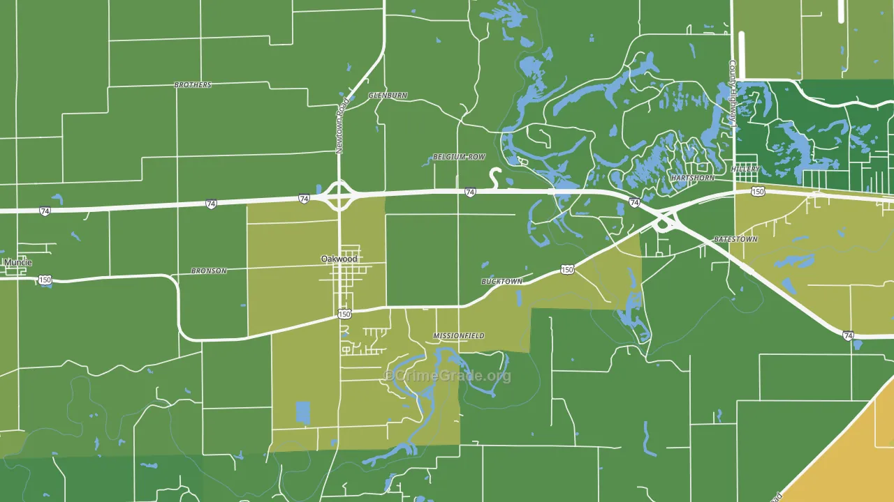 Oakwood, IL Map of Vandalism Rates