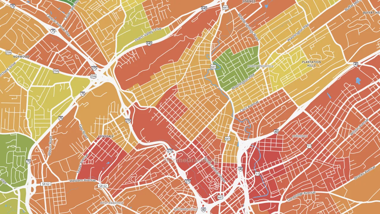 Oakwood, Knoxville, TN Map of Vandalism Rates