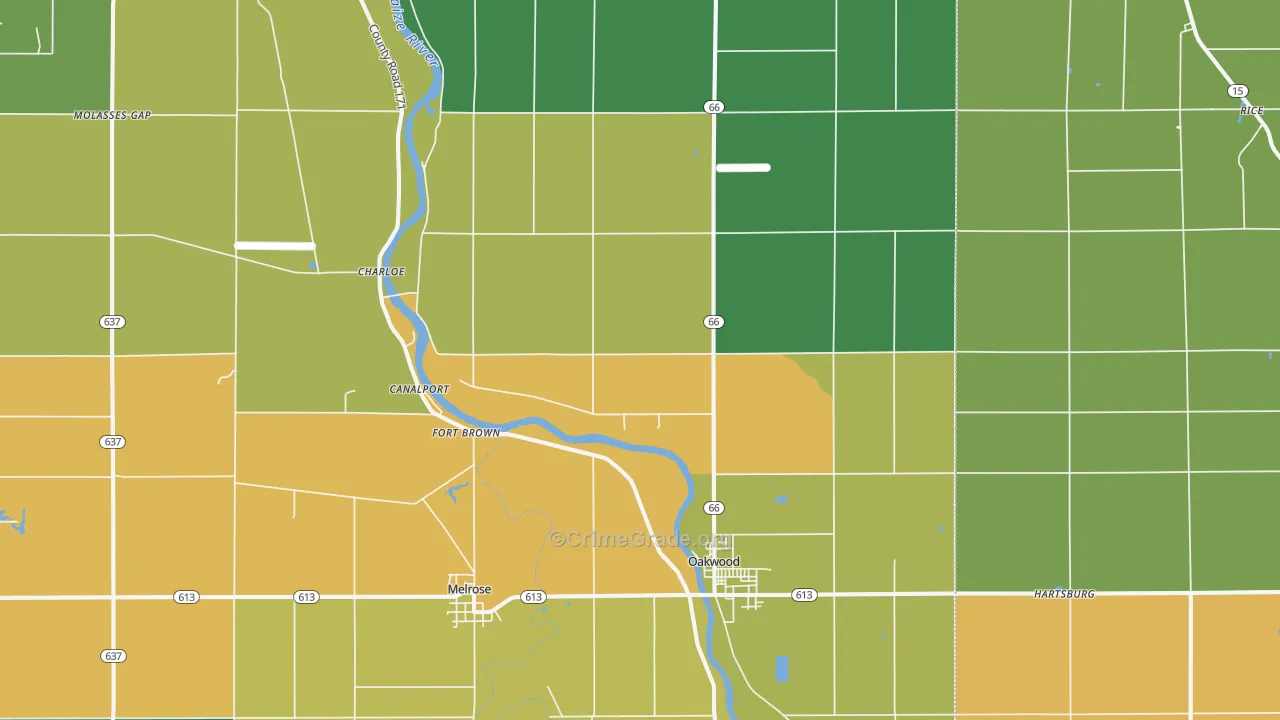 Oakwood, OH Map of Vandalism Rates